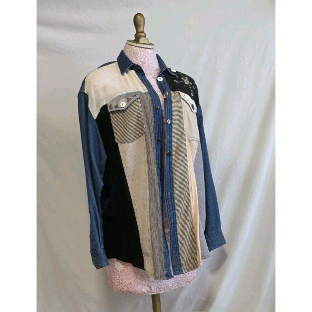 Whittall & Shon Jean Patchwork shirt Embellished  Beaded color block